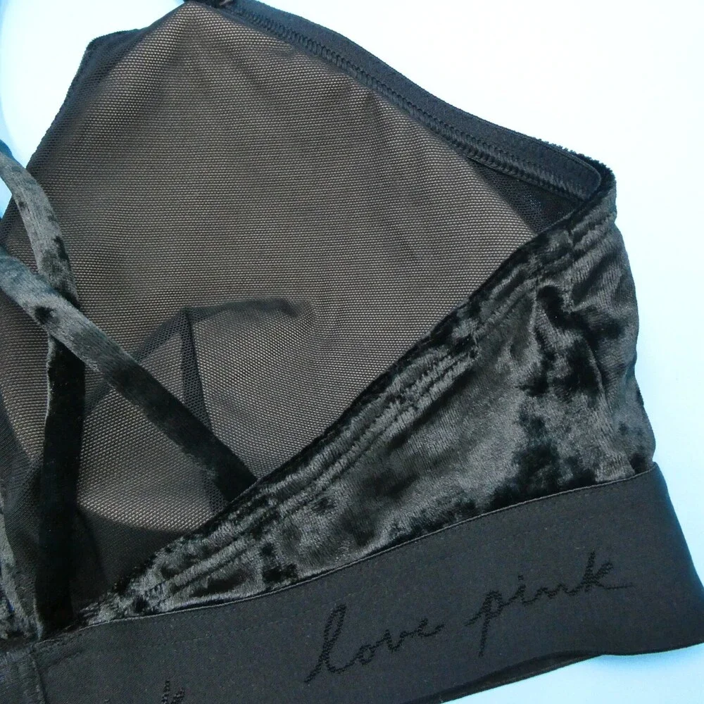 Victorias‎ Secret Bralette Medium - DD Triangle Bra Black Lingerie Plunge Velour